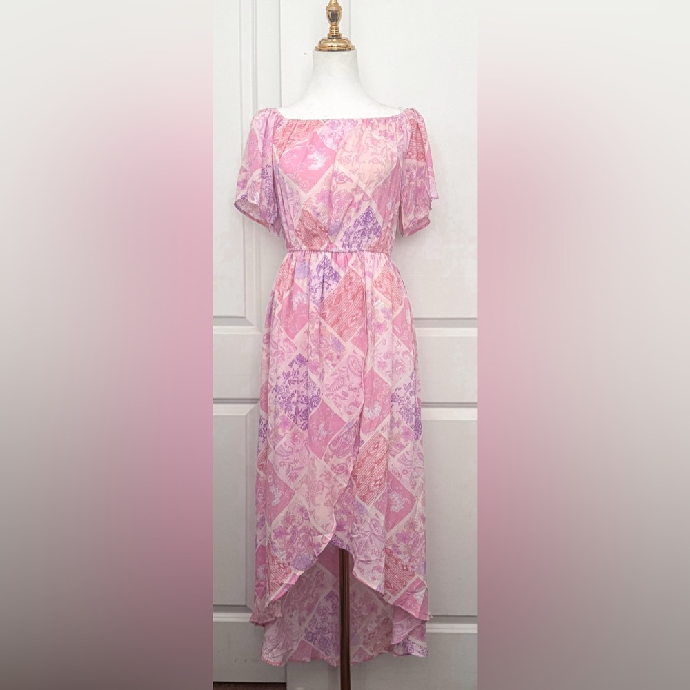 Summer Pink Printed Off Shoulder Dress